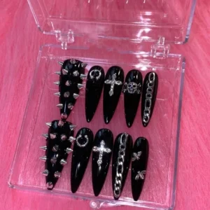 Punk Style Press On Nail Art Handmade Long Stiletto Coffin