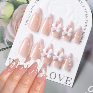 Sweet Bow Knot Elegant French Press on Nails