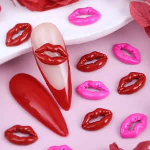 10pcs 3D Red Lip Nails Art Accessories
